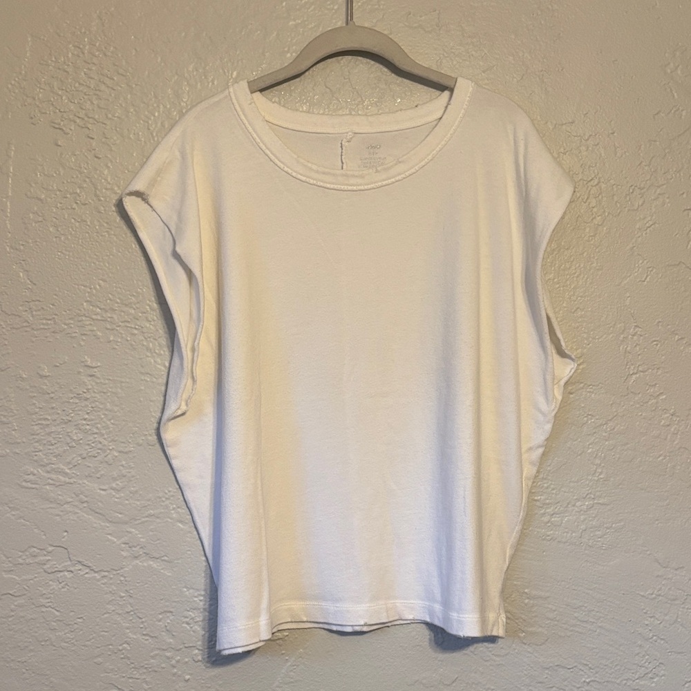 aerie oversized distressed White Muscle Fleece Crew Neck TShirt S